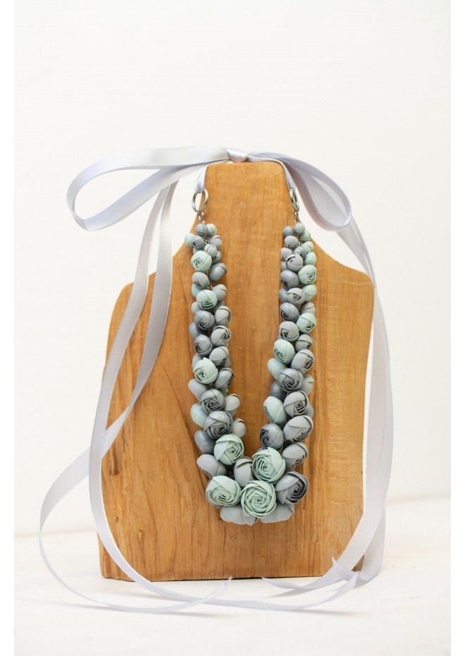 Gray and Mint Handmade Floral Necklace