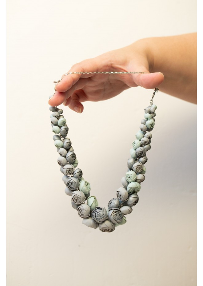 Gray and Mint Handmade Floral Necklace