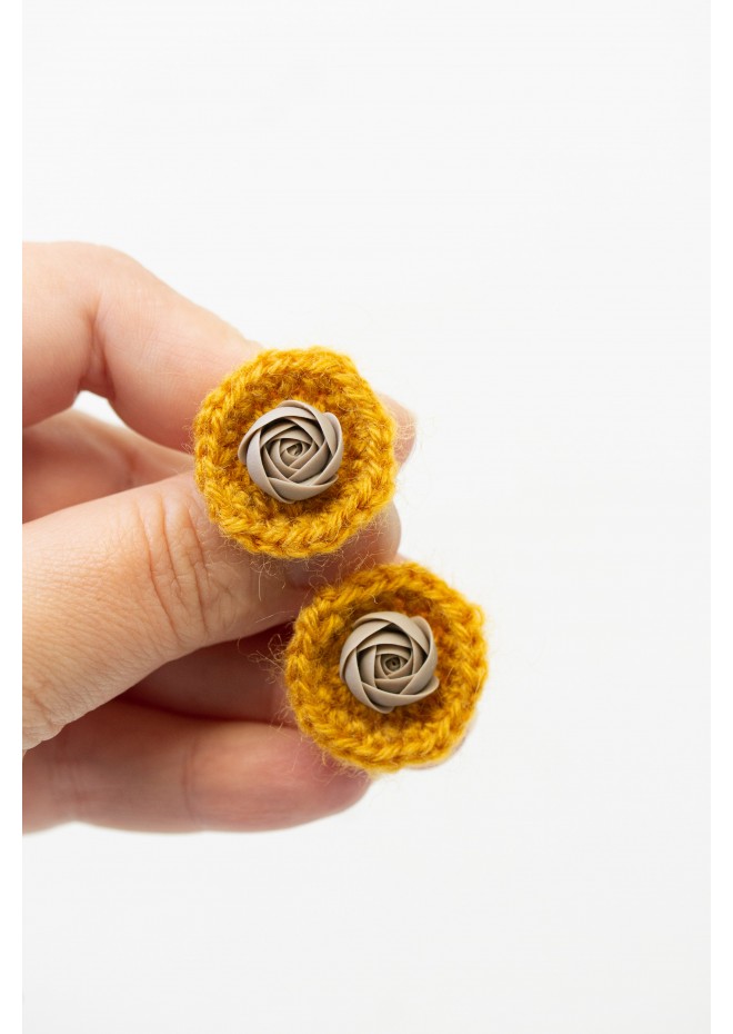 Cozy Crochet Flower Stud Earrings