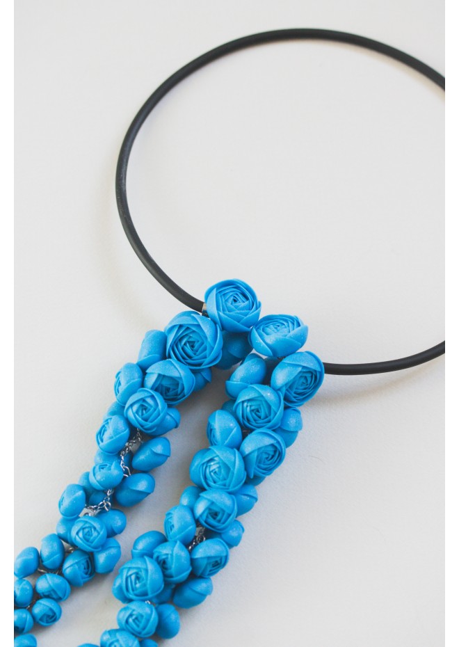 Blue Sculptural Asymmetric Necklace