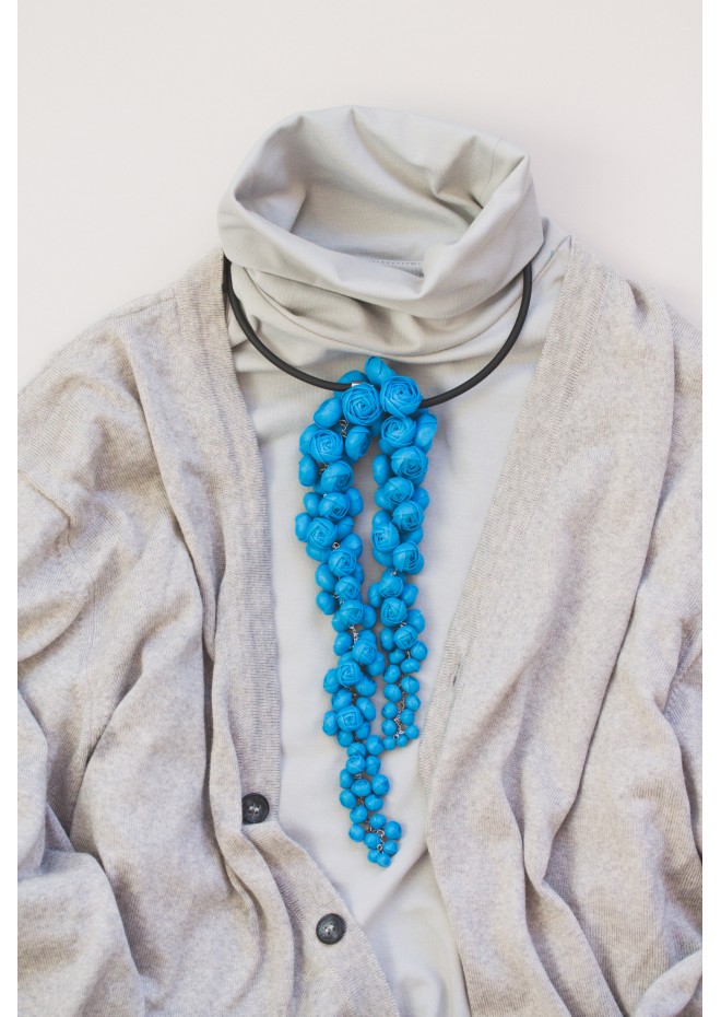 Blue Sculptural Asymmetric Necklace