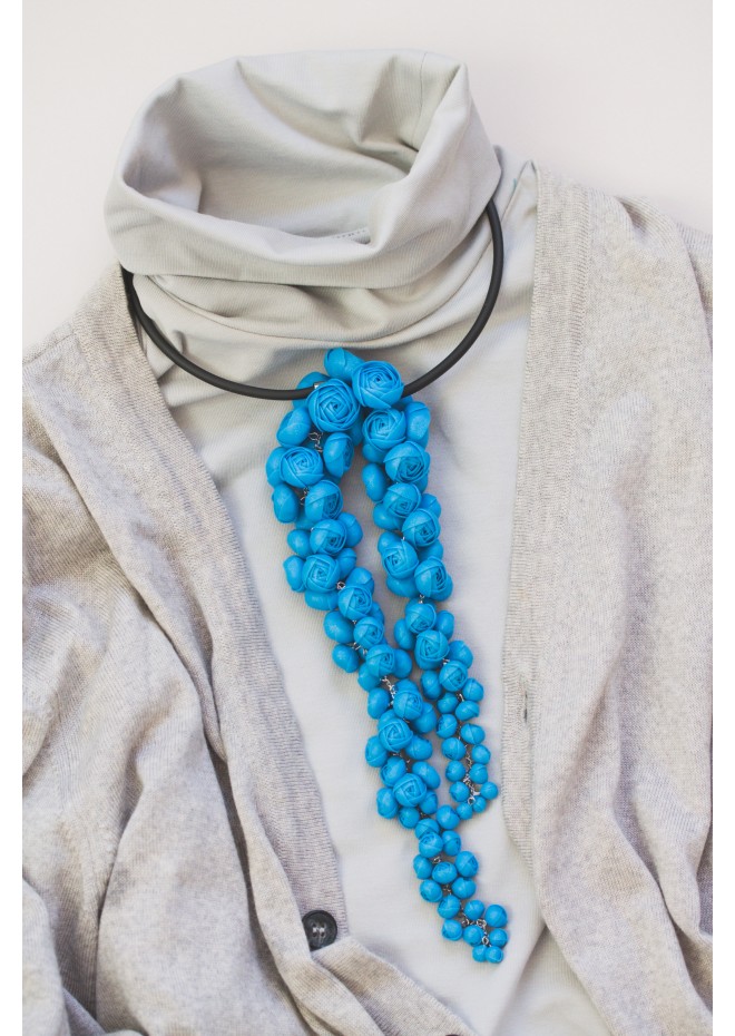 Blue Sculptural Asymmetric Necklace