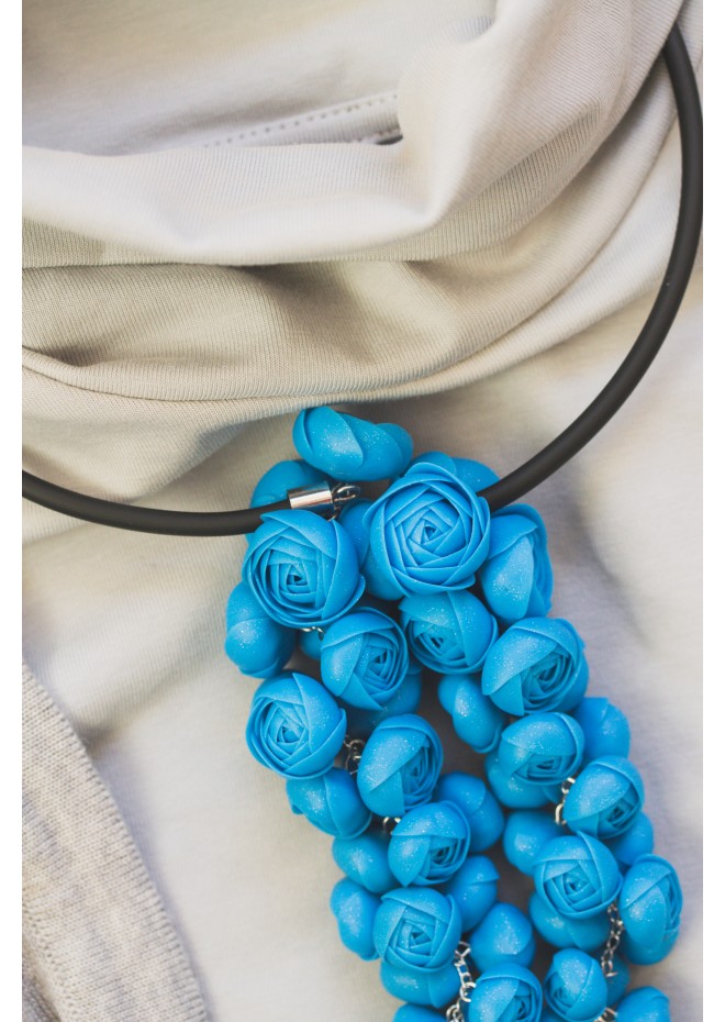 Blue Sculptural Asymmetric Necklace