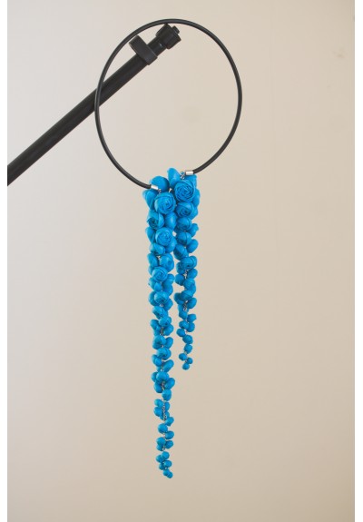 Blue Sculptural Asymmetric Necklace • Long Layered Floral Design • One of a Kind