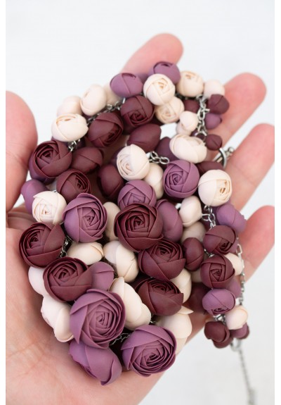 Purple Rose Necklace • Layered Floral Statement • Adjustable & One of a Kind