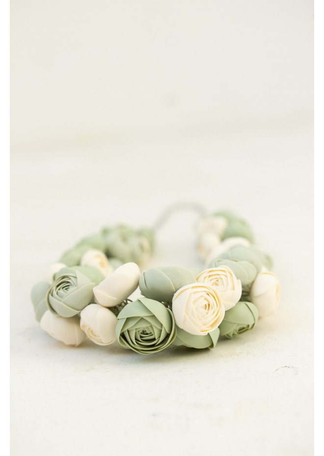 Sage & Ivory Rose Floral Necklace
