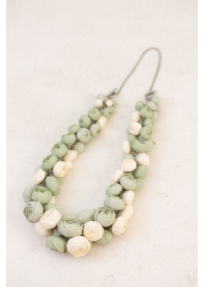 Sage & Ivory Rose Floral Necklace