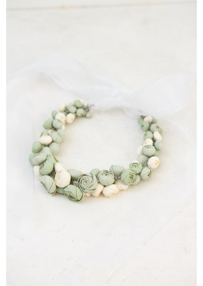 Sage & Ivory Rose Floral Necklace