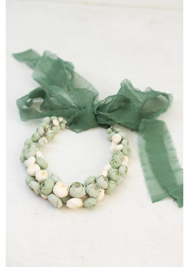 Sage & Ivory Rose Floral Necklace