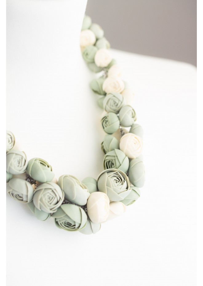 Sage & Ivory Rose Floral Necklace