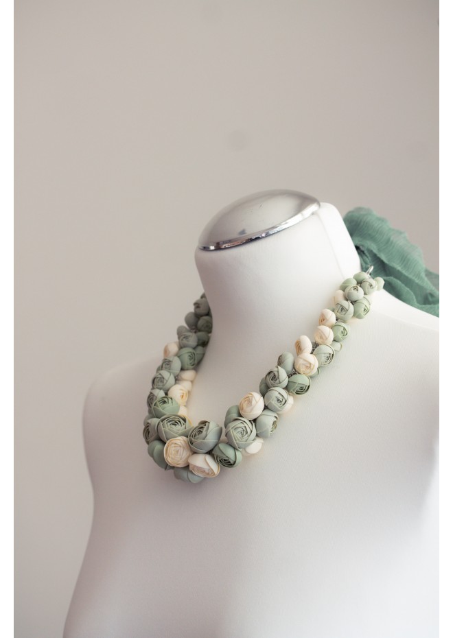 Sage & Ivory Rose Floral Necklace