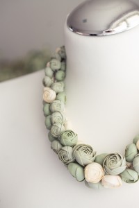 Sage & Ivory Floral Necklace – Hand-Rolled Blooms, Soft Pastel Palette, One-of-a-Kind