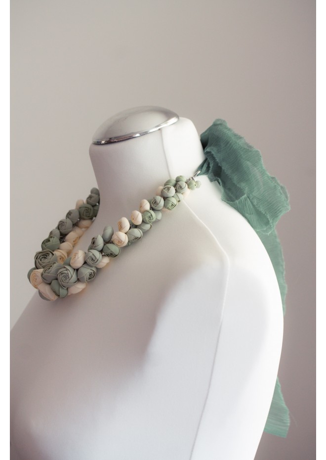 Sage & Ivory Rose Floral Necklace