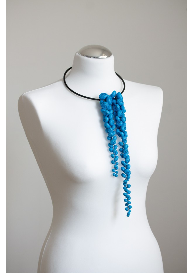 Blue Sculptural Asymmetric Necklace