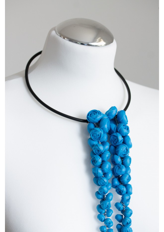 Blue Sculptural Asymmetric Necklace