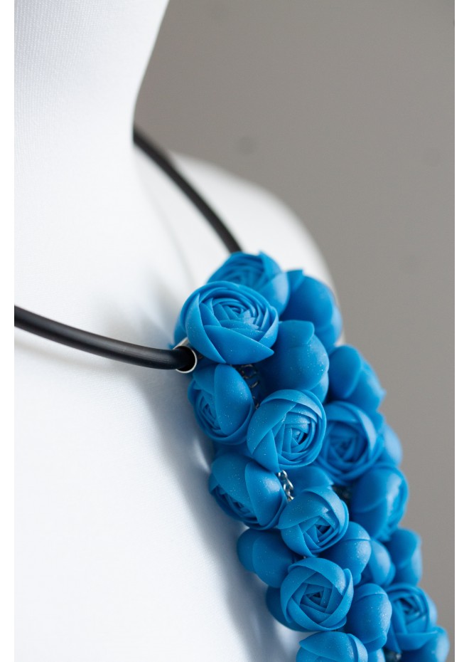 Blue Sculptural Asymmetric Necklace