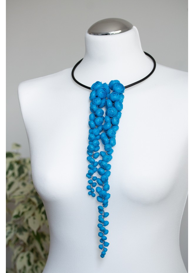 Blue Sculptural Asymmetric Necklace