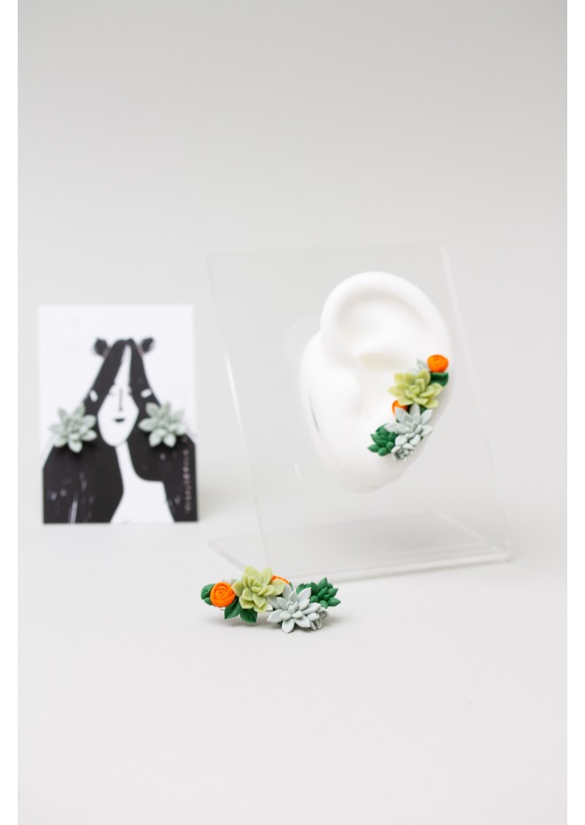 Handcrafted Succulent Cuff Earrings