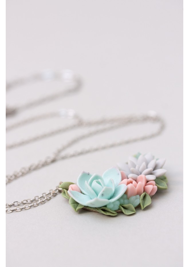 Handcrafted Polymer Clay Succulent Necklace