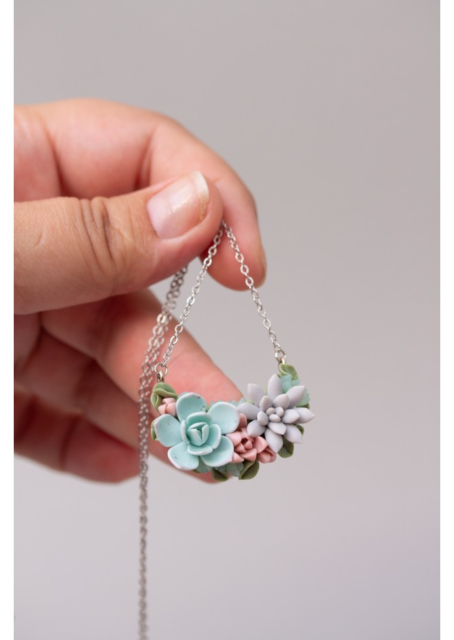 Handcrafted Polymer Clay Succulent Necklace