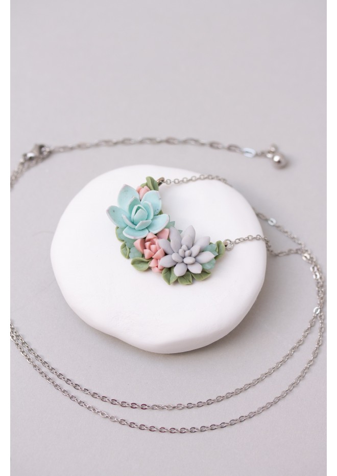 Handcrafted Polymer Clay Succulent Necklace