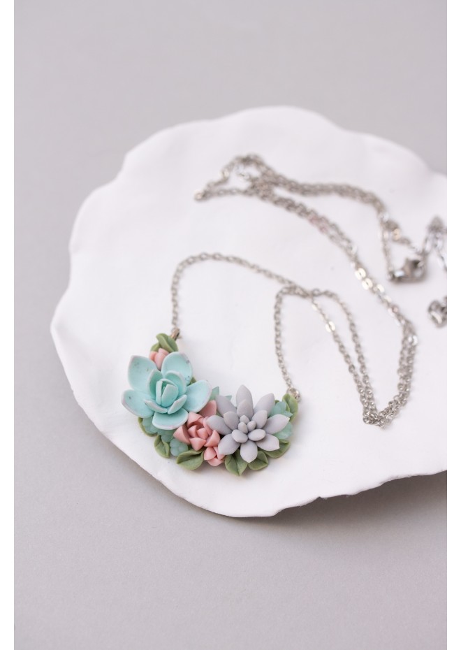 Handcrafted Polymer Clay Succulent Necklace