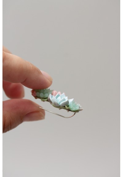 Blue, Pink, and Green Succulent Echeveria Cuff Earrings