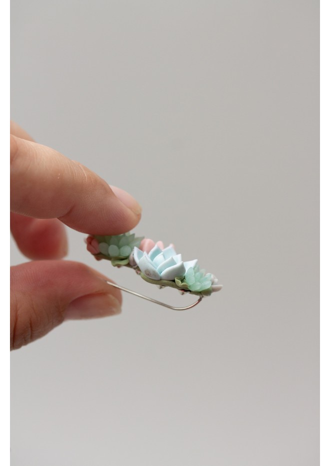 Blue, Pink, and Green Succulent Echeveria Cuff Earrings