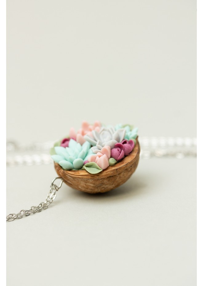 Unique Succulent Nutshell Necklace