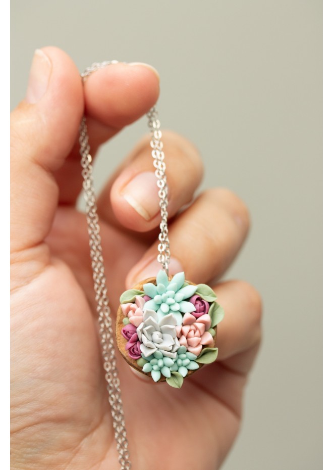 Unique Succulent Nutshell Necklace