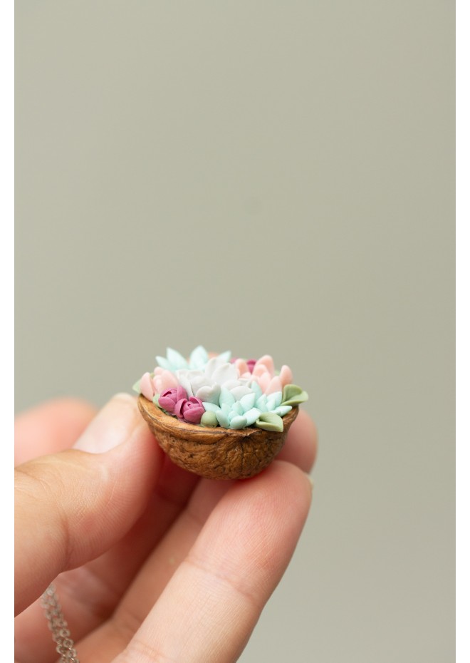 Unique Succulent Nutshell Necklace