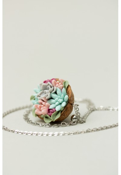 Unique Succulent Nutshell Necklace