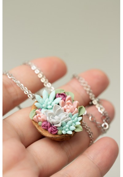 Unique Succulent Nutshell Necklace
