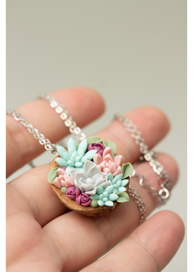 Unique Succulent Nutshell Necklace