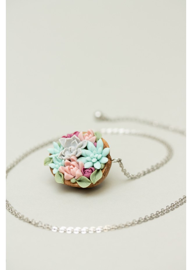 Unique Succulent Nutshell Necklace