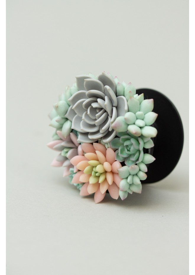 Handcrafted Polymer Clay Succulent Phone Grip - Unique Accessory