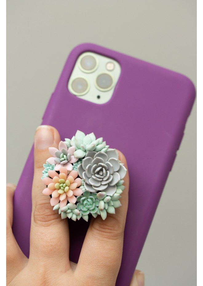 Handcrafted Polymer Clay Succulent Phone Grip - Unique Accessory