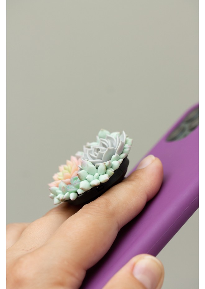 Handcrafted Polymer Clay Succulent Phone Grip - Unique Accessory