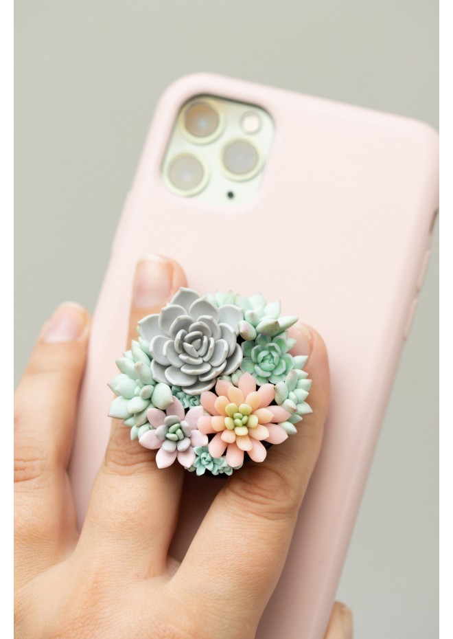 Handcrafted Polymer Clay Succulent Phone Grip - Unique Accessory