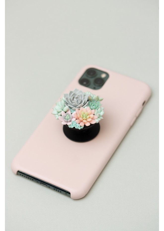 Handcrafted Polymer Clay Succulent Phone Grip - Unique Accessory