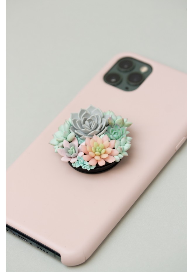 Handcrafted Polymer Clay Succulent Phone Grip - Unique Accessory