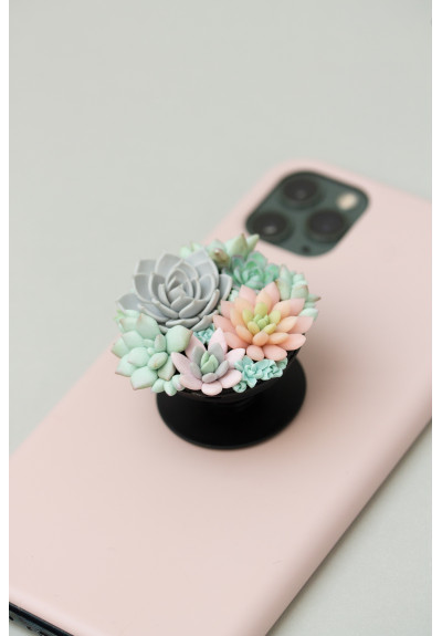 Handcrafted Polymer Clay Succulent Phone Grip - Unique Accessory