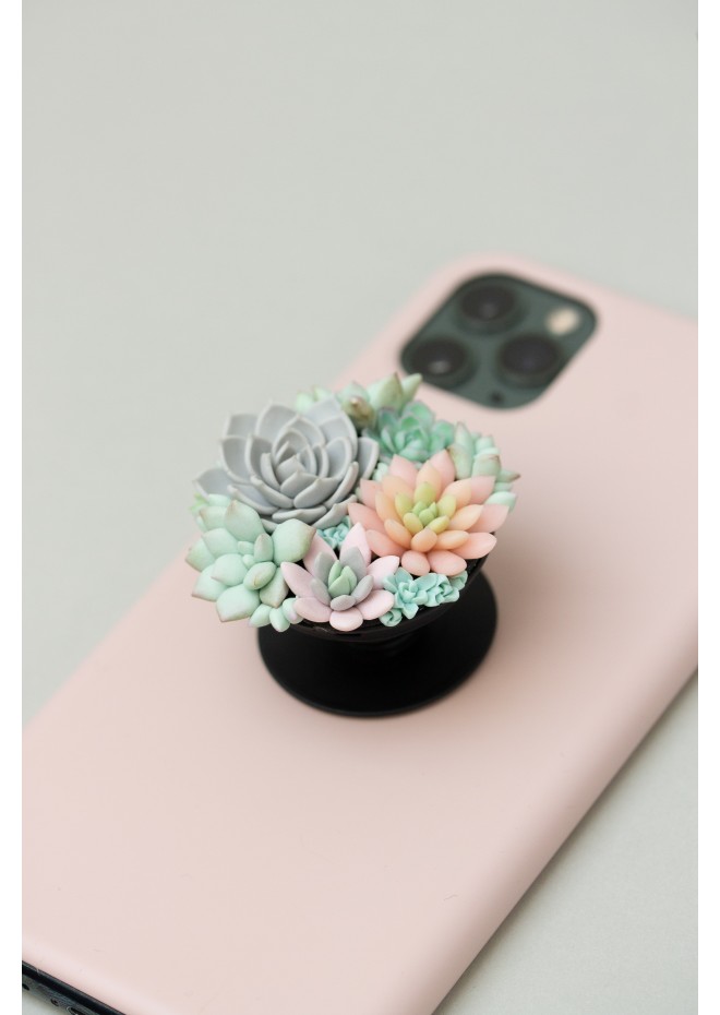 Handcrafted Polymer Clay Succulent Phone Grip - Unique Accessory