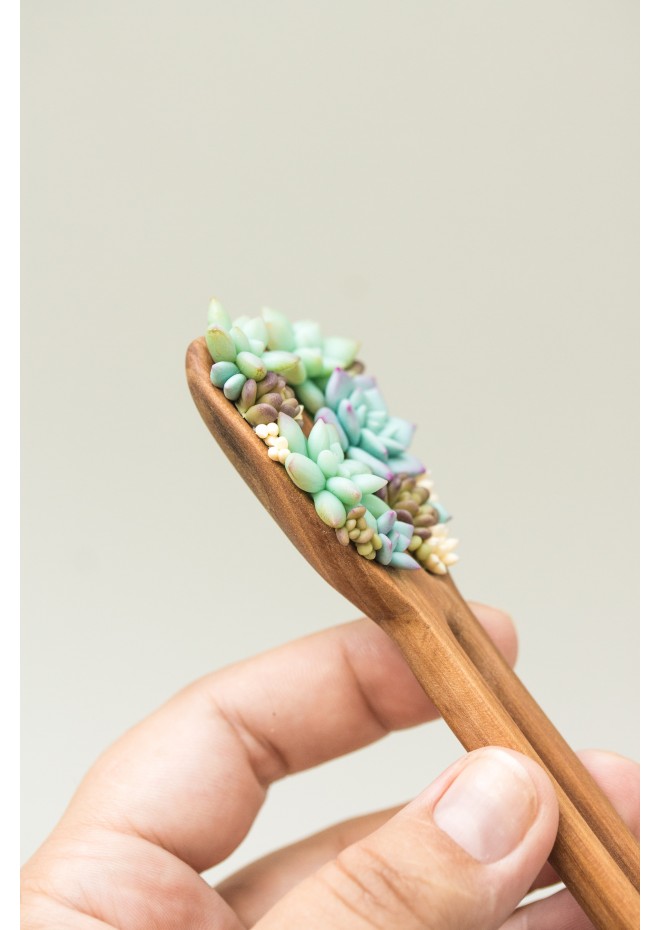 Unique Wooden Hairpin With Handcrafted Succulents