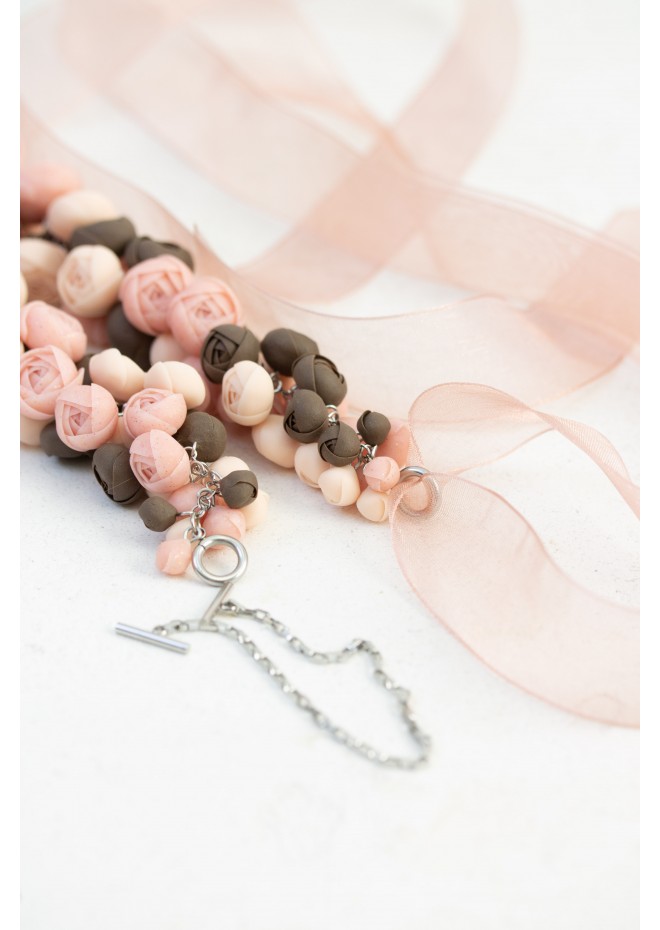 Chocolate Blush Floral Statement Necklace