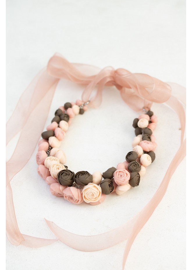 Chocolate Blush Floral Statement Necklace