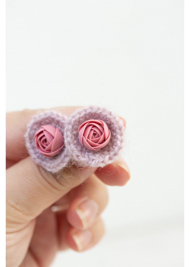 Cozy Crochet Flower Stud Earrings