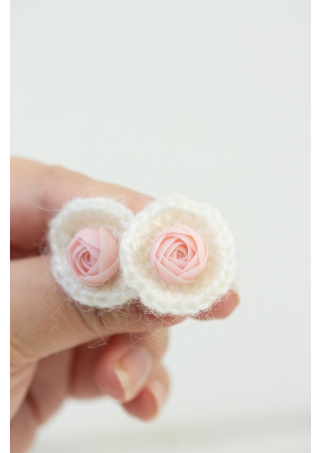 Cozy Crochet Flower Stud Earrings