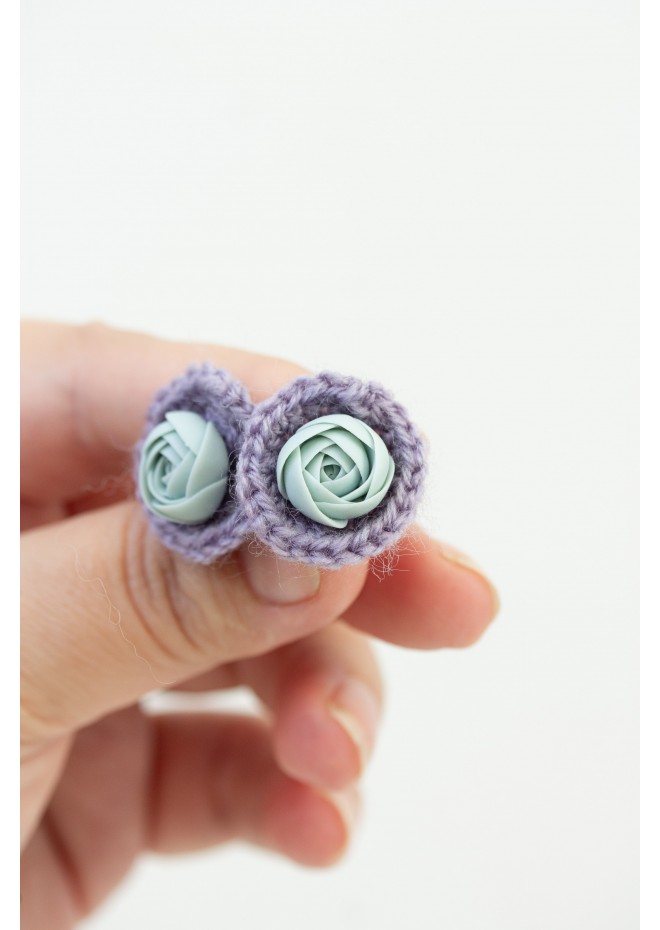 Cozy Crochet Flower Stud Earrings