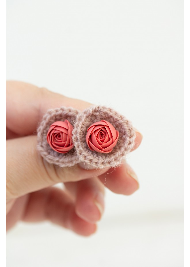 Cozy Crochet Flower Stud Earrings